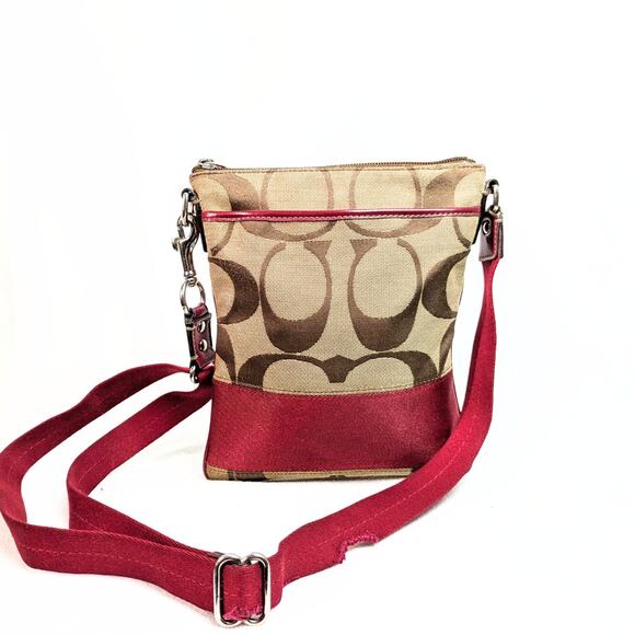 COACH Swingpack Khaki Signature Canvas with Red Trim Crossbody Bag - Picture 3 of 6
